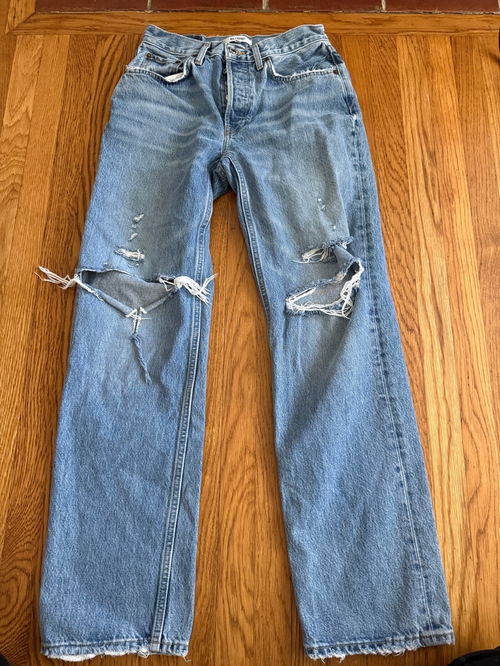 Re/Done distressed light denim button fly grunge casual jeans 24